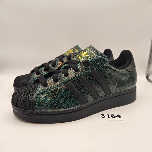adidas Originals Shoes - ADIDAS ORIGINALS WOMEN'S 7 SUPERSTAR BLACK GREEN SNAKESKIN SHELL TOE NWOB